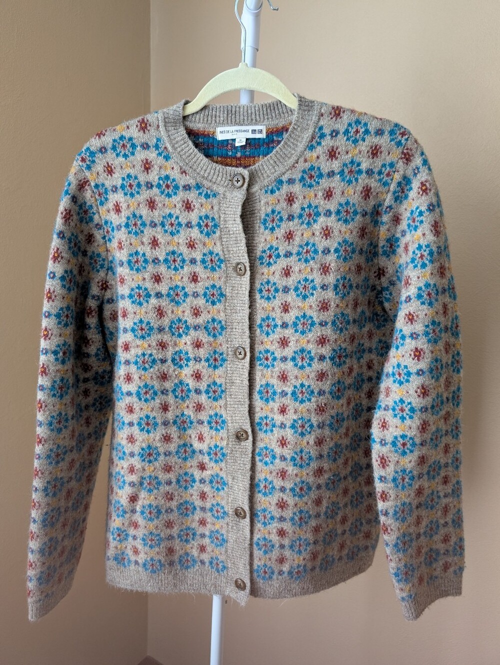 Uniqlo Ines de la Fressange Fair Isle Cardigan Sweater Wool Alpaca XL Multi - Picture 2 of 13